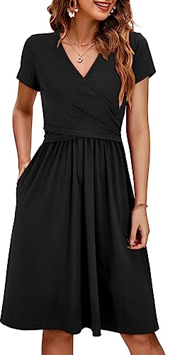 OUGES Summer Womens Maternity Dresses V-Neck Midi Sundress Nursing Dress Casual Floral Breastfeeding Dress with Pockets -XL Black