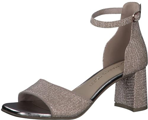 MARCO TOZZI Damen Sandalen mit Absatz mit Verstellbarem Riemen Glitzer, Metallisch (Rose Metallic), 37 EU