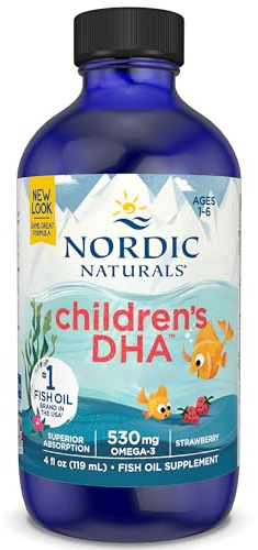 Nordic Naturals, Children's DHA, 530 mg di Omega-3 da Olio di Fegato di Merluzzo, Gusto Fragola, con EPA e DHA, 119 ml, Testato in Laboratorio, Senza Soia, Senza Glutine, Non OGM