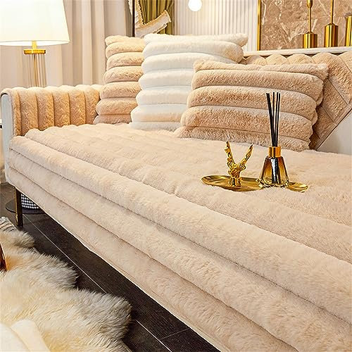 LINGKY Sofabezug Ecksofa L Form Kaninchen Plüsch Sofa Überzug Couchbezug Sofa/Couch Wurfdecke Eckcouch 3/2/1 Sitzer Sofaschutz Sofaüberwurfe Sofaschoner rutschfest Hund Katze (Kamel,110x210cm)