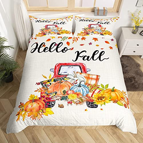 LEOPED Bettwäsche Set Kürbisse Sonnenblumen Bettbezug 155x220 Landhaus Stil Trösterbezug Herbstmotiv TagDEdecke Wohnheim Zimmer Dekorativ DE1109