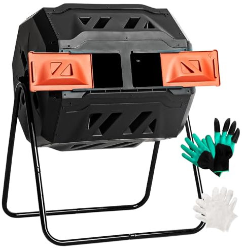 Idzo Composteur rotatif à double chambre avec système d'aération efficace pour un compostage facile et rapide, bac à compost rotatif peu encombrant pour éviter les odeurs et les rongeurs