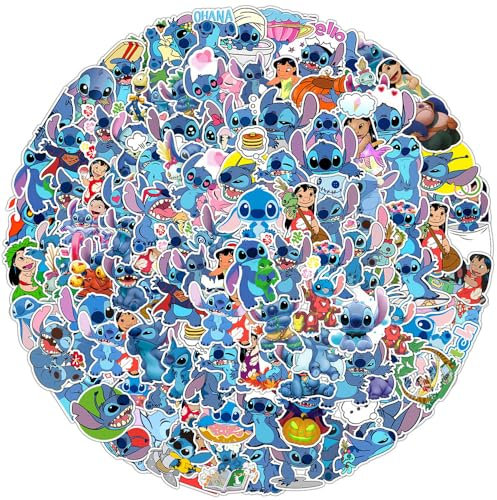 Hyunhow Cartoon Stickers 100-Pack, Cool Lilo Stitch Sticker Pack for Fans Kids Teens Adult, Durable Aesthetic Fun Decals for Laptop Skateboard Water Bottle Bicycle Car Computer