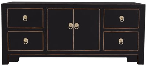 Fine Asianliving Meuble TV Chinois Onyx Noir - Orientique Collection L106xP45xH46cm Armoire Chinoise Meubles Chinois Mobilier Oriental Asiatique Mandarin Pekin