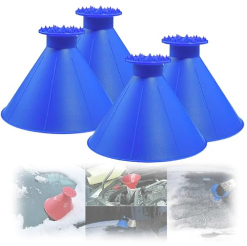 Magischer Eiskratzer für Auto-Windschutzscheibe, 4 Stück, Kegel-Windschutzscheiben-Eiskratzer mit Trichter, magischer Auto-Eiskratzer mit Trichter, runder Schneeschaber (blau x 4)