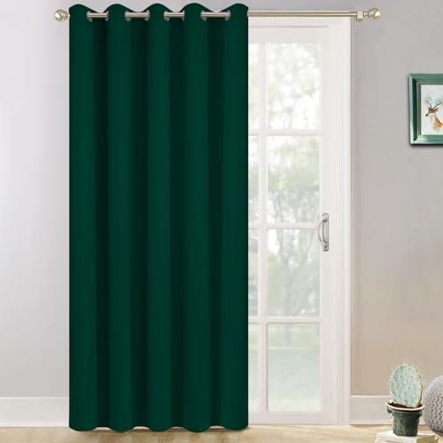 Yakamok Grand panneau de rideau occultant extra large pour porte de terrasse et porte coulissante en verre – Rideaux isolants extra larges avec œillets – Vert émeraude – 177,8 x 213,4 cm (l x L)