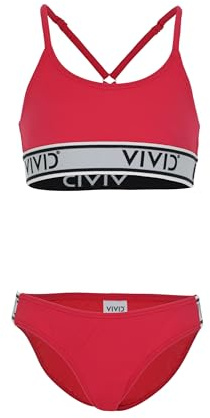 VIVID Mädchen-Bikini Unifarben Bustier Kinder Zweiteiler Set mit Logo verstellbare Träger elastischer Bund