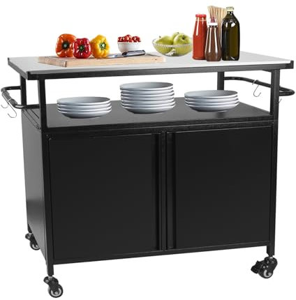 Sidasu Outdoor Grill Cart with Storage Kitchen Island Cart 31'' Height Outdoor Kitchen Island Countertop Portable Outdoor Table and Storage Cabinet with Hooks for Patio Kitchen Island