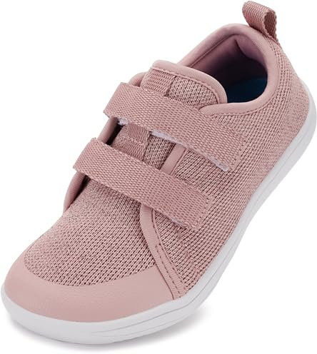 WHITIN Barfußschuhe Kinder Barfussschuhe Mädchen Breite Weit Barfuß Barfuss Schuhe Barefoot Shoes Sneaker Klettverschluss Zero Drop Leicht Schimmern Rosa 35 EU