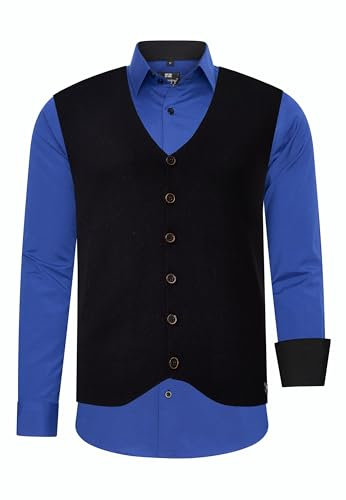 Rusty Neal Herren-Hemd-Weste 2er Set Premium Slim Fit Langarm Stretch Kontrast Hemd mit Weste Business-Hemden Freizeithemd 44_412, Größe:6XL, Farbe:Sax