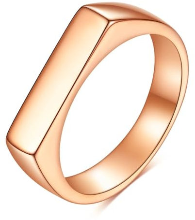 Beydodo Herren Ring Personalisiert, Edelstahl Ringe Siegelring 4MM Rechteck Glänzend Freundschaftsringe Rosegold Ringe für Männer Größe 52 (16.6)