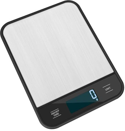 QL Balanza Digital de Cocina,10KG Balanza Electrónica de Acero Inoxidable,Colgable,Gran Pantalla LCD,7 Unidades y Función de Tara,Negro