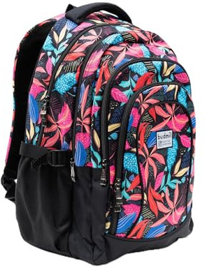 budmil Lynsey Schulrucksack für Jungen und Mädchen 45L - für Teenager Kinder ab Klasse 5 - wasserabweisend - Rucksack mit Laptopfach & 4 Fächer & belüftete Rückseite (Bunt)