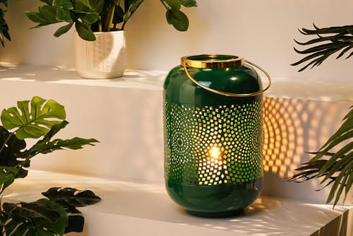 Riess Ambiente Deko Windlicht Candlelight 30cm edelgrün Metall Handmade handgefertigt Laterne Kerzenständer Kerzenhalter Stabkerzenhalter Kerzenleuchter