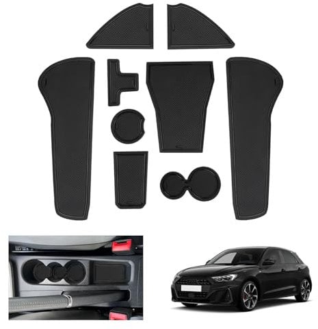 GAFAT Compatible with Audi A1 GB 2019-2025 Non-Slip Rubber Mats for Centre Console Cup Holder, Door Seam, and Sportback - Accessories (Black)