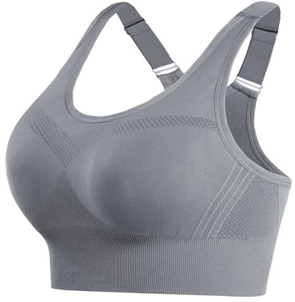 Litherday Women's Sports Bra Max Control Solid High Impact Wirefree Sports Bras for Women Removable Padding Yoga Gym Running Crop Top Grey