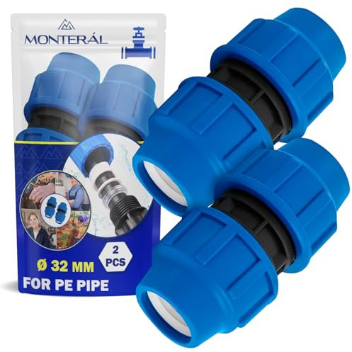2 Piezas Racor Manguito Ø 32 mm de Polipropileno PP para Conectar Tubo Polietileno PE - MONTERAL