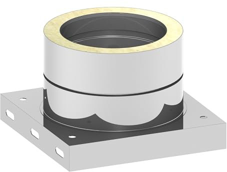 Grundplatte mit Kondensatablauf unten und 1/2“ Nippel für doppelwandige Schornsteine mit Ø 180mm Innen- und Ø 230mm Außendurchmesser, Edelstahl