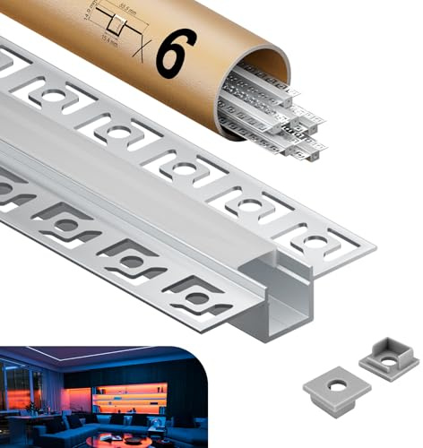 KOSOOM LED Trockenbauprofil für LED Streifen 6 x 2 m, Aluprofil Led für Wände und Decken 12 m Led Leiste Kanal Größe 15,4 x 14,9 mm Lamellen 55,5 mm, für LED Stripes bis 12,9 mm geeignet