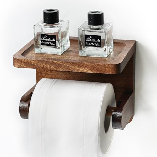 Toilettenpapierhalter Bambus, Toilettenpapierhalter Ohne Bohren mit Ablage, Rollenhalter Toilettenpapier, Schnelle Installation Klorollenhalter,Wc Papier Halterung für Badezimmer (Natur) (Sabili)
