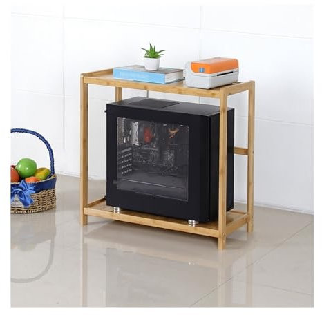 CPU Halterung PC-Tower-Ständer, Bambus-CPU-Ständer mit Aufbewahrung, 2-stufiger CPU-Halterständer, Home-Office-Aufbewahrungsregal, Druckerständer unter dem Schreibtisch PC Halterung(Natural,51*26*56cm