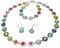 Halskette Collier Armband Ohrringe Schmuck Set Hämatit Ringe Donut Silber Perlen glänzend bunt mehrfarbig Regenbogen
