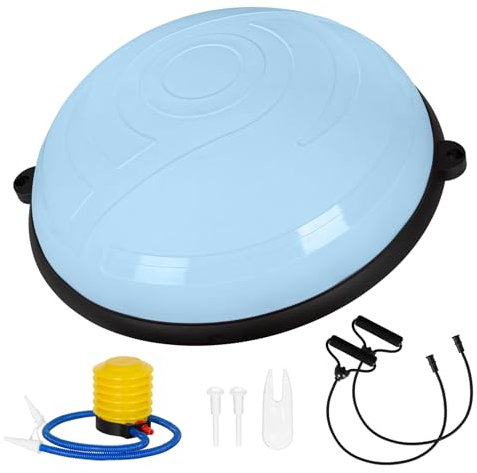 Leogreen Ballon d'équilibre pour Yoga avec Bandes d'exercice，Balance Trainer 58cm Demi Ballon pour Yoga, Ballon de Gymnastique Ballon d’équilibre avec Pompe, Charge maximale 200kg, Bleu