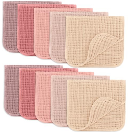 Comfy Cubs Muslin Burp Cloths 50x25cm 10 Pack Baby Burp Cloths - Multi Girl | Large 6-Layer Ultra-Absorbent 100% Muslin Cotton for Drool & Messes - Safe & Gentle Burping Cloths for Babies Boys & Girls