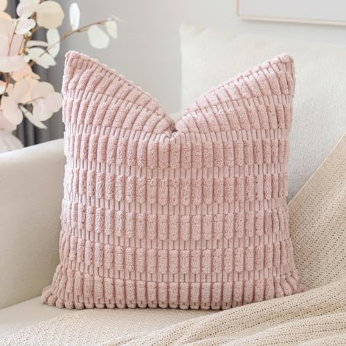 Artscope 1er Set Boho Gestreifte Kissenbezug Einfarbig Zierkissenbezug Dekokissen Sofakissen 55x55 cm Kissenhülle Weiche Couchkissen für Sofa Wohnzimmer Schlafzimmer Dekor, Rosa
