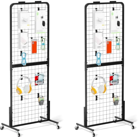 Lhysn Grid Wall Panel Display Stand, Retail Rack, Shop Display, with 30 Hooks, Heavy Movable Detachable Gird Rack for Easy Transport, Double Side Display Stand, for Shop/Office/Home (2 PCS)