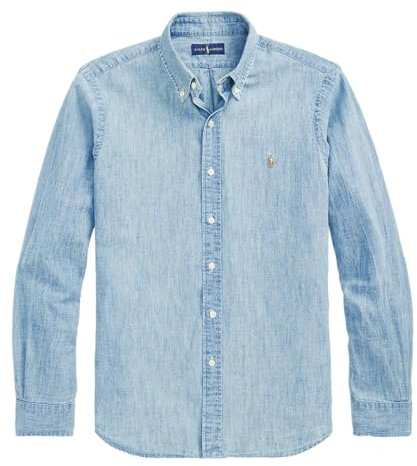 POLO RALPH LAUREN Men's Classic Oxford Long Sleeve Sport Shirt, Rl Light Chambray, Large