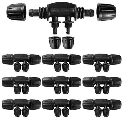 VooGenzek 10 Pezzi Connettore Tubo a 4-Vie da Giardino per Tubo 8/12 mm a 4/7 mm, Connettori a T con Spinato Irrigazione a Goccia, Adattatore per Irrigazione a Goccia, per Prato