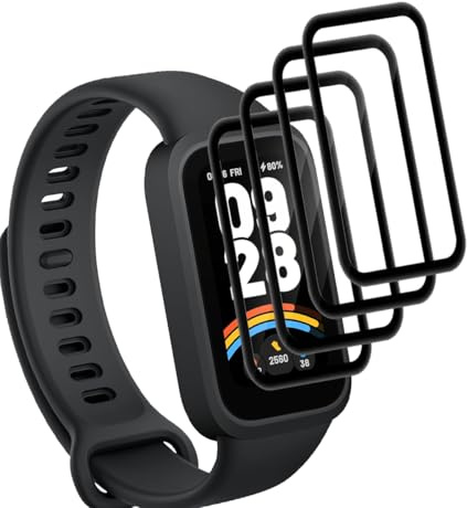 Yieehhow Protector Pantalla para Xiaomi Smart Band 9 Active Cristal Templado [4 Piezas], PMMA Protector Pantalla Compuesto, HD, 3D Curvado Película Protectora para Xiaomi Smart Band 9 Active