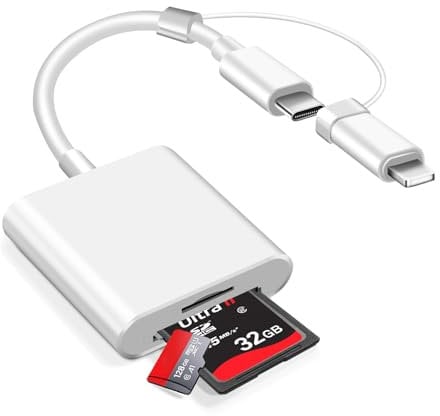 SD Karte Adapter für iPhone, [MFI Zertifiziert] 2 in 1 Karte Adapter für Micro-SD, Bilder von Kamera auf Handy übertragen, Plug and Play