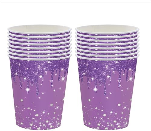 ZSYIULIA 16 Pack Premium Purple Paper Cups - Disposable Purple Tableware for Birthday Party Decorations, Tea Parties & Celebrations