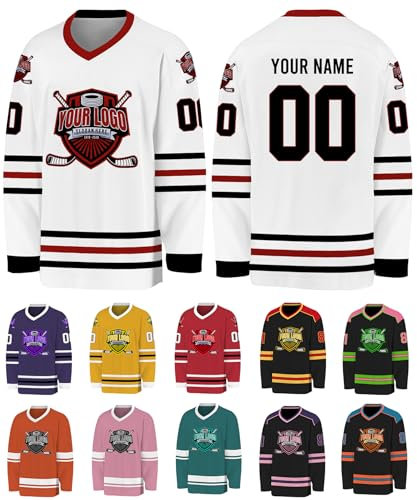 Xiuyours Hockey Trikot Personalisiert Trikot mit Namen Logo Nummer Eishockey Jersey Sporthemden Personalisierte Schnelltrocknend Atmungsaktiv für Herren Dammen Teenager, S-3XL, S7