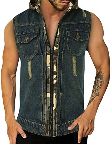Gilet in Jeans da Uomo, Gilet Senza Maniche Uomo, Gilet in Denim di Moda Maschile Motociclista con Cerniera Maschile Jean Fertilizzante Plus Size Gilet Uomo per attività All'apert