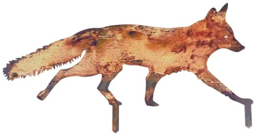 CREATCABIN Rustikale Gartendekoration Metall Fuchs Tierstatuen Pfähle Für Außenbereich Rostige Fuchs Skulpturen Figuren Für Terrasse Rasen Hof Hinterhof Kunstdekoration Einweihungsparty 15.5x30.6cm