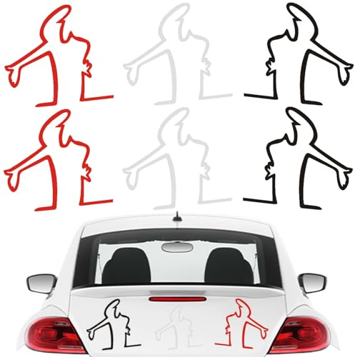 Liekadijiae 6 Stück Cartoon Comics Aufkleber, Car Sticker Funny,Reflektierende Autolack-Kratzer-Erinnerungsaufkleber,La Linea Angry Man Scratch Sticker 8 x 8 cm zum Aufkleben Neben Einem Lackkratzer