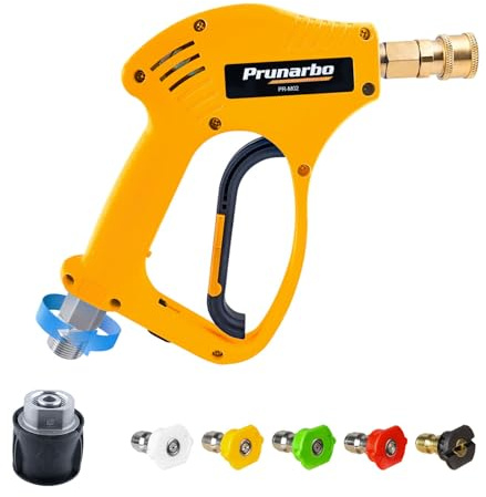 Prunarbo Stubby Pressure Washer Gun with Adapter Compatible with Karcher Washers, 5 Spray Nozzle Tips, 5650PSI Car Wash Foam Gun with Swivel and Normally Open Function (PR-M02-Spray gun-B)
