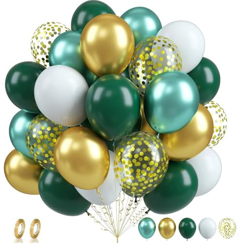 Tourima Luftballons Grün Weiß Gold 60 Stück 12 Zoll Ballons Geburtstag, Hochzeit, Jugendweihe, Konfirmation Helium Luftballons Set Eukalyptus Deko, Luftballon Girlande Grün, Salbeigrün Geeignet