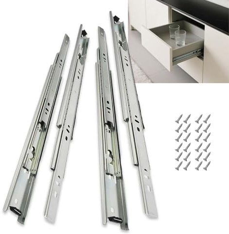 Mepiq 2 Paar(4 Stück) Schubladenschienen Vollauszug Schubladenführung 350mm Schubladen Schienensystem Kugellager 20KG Tragkraft Auszugsschienen Schubladenauszüge Silber