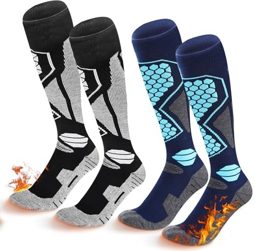 Auauraintt 2 Paar Skisocken, Warme Gepolsterte Thermo socken Weich | Winter Kniestrümpfe Herren Damen, Gepolsterte Skisocken, Bequeme Snowboard Socken, Lange Skitouren, Langlauf