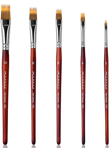 Fuumuui 5pcs Dual-Layer Synthetic Hair Flat Grainer Brush Set | Professional Flat Comb Brushes for Unique Texture Painting Perfect for Acrylic, Watercolour