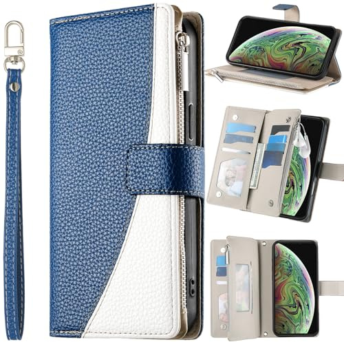 Brieftaschen-Handyhülle für Huawei P80, Kartenfächer, Magnetverschluss, Reißverschlusstasche, Holster für Huawei P80-Blau-02