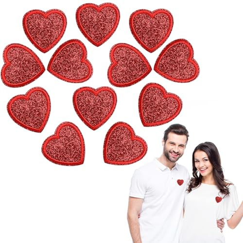 12 Stück Rote Herz-Aufnäher Bestickte Patches zum Aufbügeln Mini Stickerei Bügelbilder Süße Herzförmige Aufbügelflicken Applikation für Valentinstag Kleidung Hosen Jeans Hut Rucksäcke DIY Dekoration