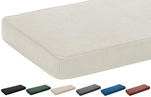 moismk Bankauflage Sitzkissen 5 cm dick, Waschbar & rutschfest - 120x40 100x40 150x50 160x40 80x40 cm - Aus Cord für Bank, Fensterbank, Gartenmöbel und Terrasse(Beige,90x30cm x5cm Thick)