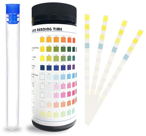 FDKene 9 en 1 Test d'eau pour Aquarium, 100 Bandelettes de Test Eau pour PH, Alcalinité Totale, Dureté, Carbonatée, Nitrite, Nitrate, Chlore Fer et Ammoniac, Accessoire pour Bassins