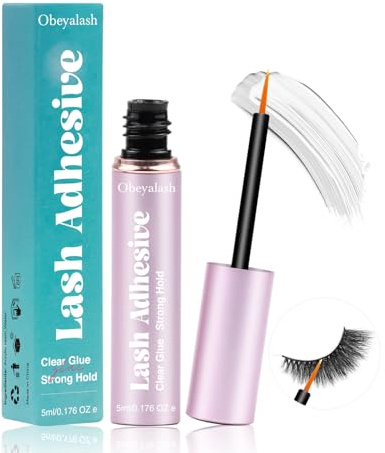 Obeyalash Lash Glue Latex Free Eyelash Glue Strip Lash Adhesive 5ml | Hypoallergenic Eyelash Adhesives Waterproof White Adhesive Dries Clear in 20s, Strong Hold for Strip Lashes, Sensitive Eyes