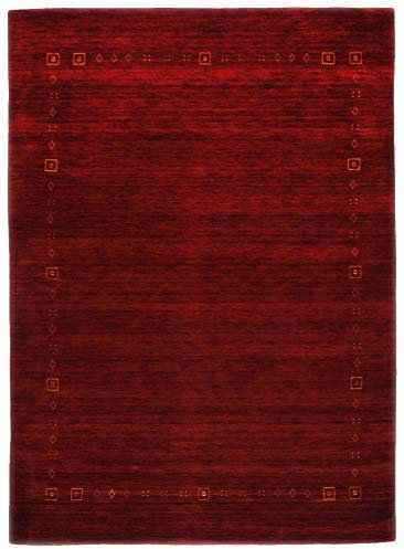 Theko Moderner Gabbeh Teppich | Nachhaltig handgefertigt aus 100% Schurwolle mit Wollsiegel und Rugmark | 90 x 160 cm; Farbe: Rot markenteppiche - Lori Dream